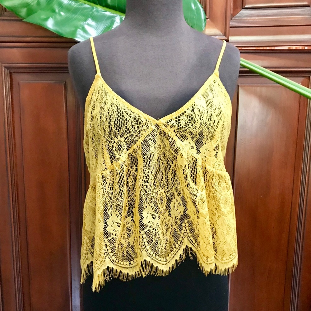 Yellow Lace See-through Tank